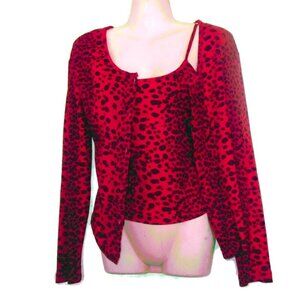 victorias secret red leopard cardigan tank top set size medium